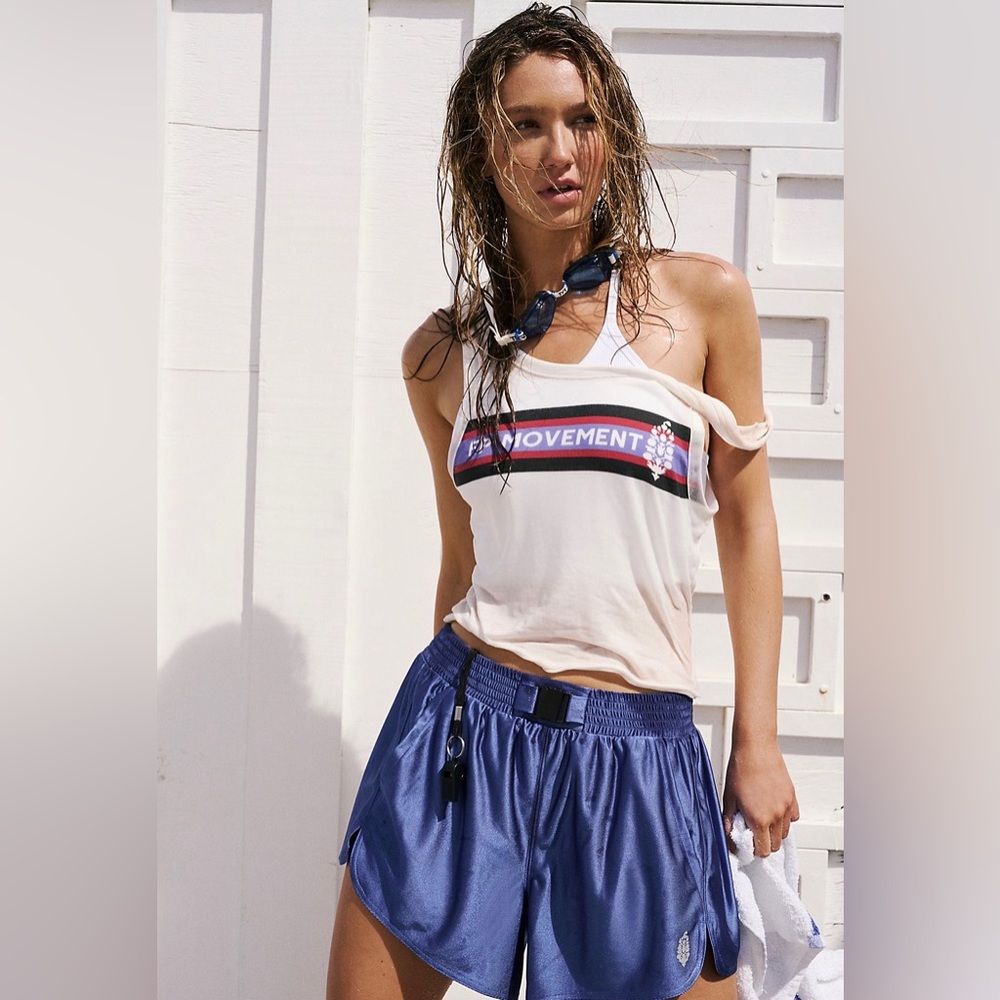 Free People Movement White Semi-Cropped Sleeveless Retro Graphic Muscle Top